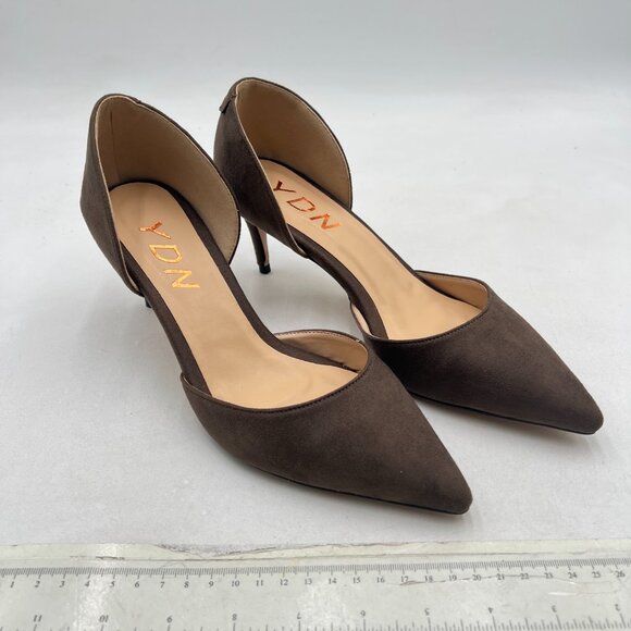 YDN Grey Classic Mid Heels D'Orsay Pumps Suede Pointed Toe Slip On Dressy Shoes - Picture 4 of 8